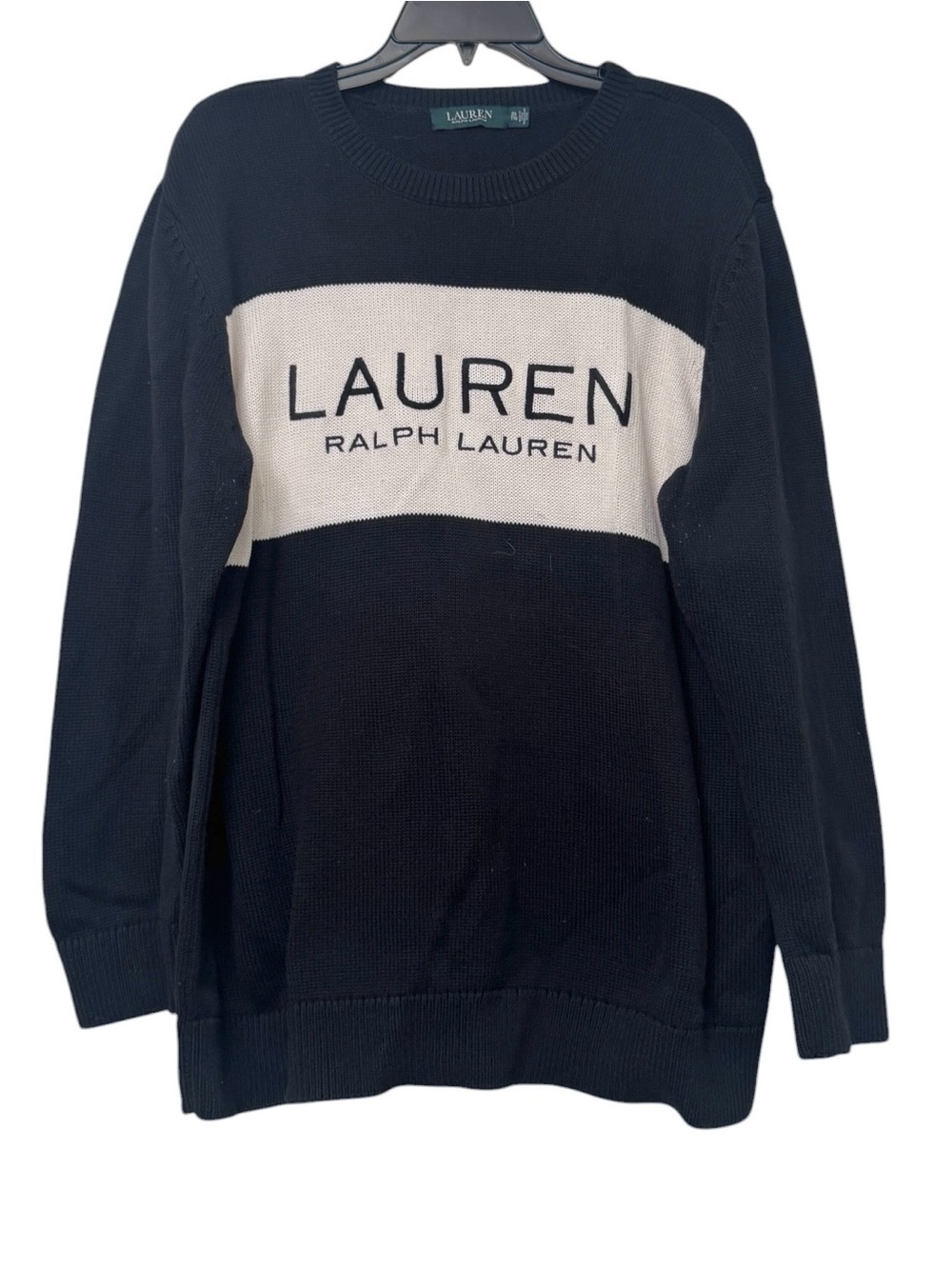 Lauren Ralph Lauren Black Crewneck Sweater with Cream Logo Panel